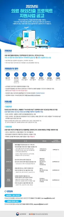 진흥원, 2022년 의료 해외진출 프로젝트 지원사업 모집 공고