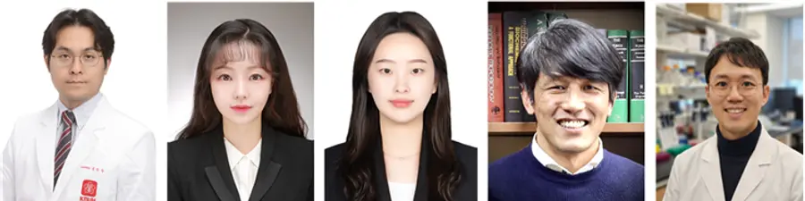 ▲사진, 왼쪽부터 경북대병원 김은수 교수, 경북대 이지민 박사, 부경대 식품영양학과 김민지 교수, JD바이오사이언스 이호열 박사, 경북대 응용생명과학과 신재호 교수.