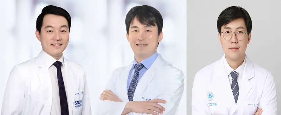 [사진 왼쪽부터] 서울대병원 혈액종양내과 고영일 교수·순환기내과 박준빈 교수, 서울아산병원 심장내과 박찬순 교수