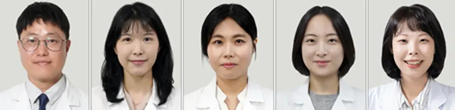 사진 : 왼쪽부터 대장항문외과 양관모, 소아청소년과 이하경, 심장혈관흉부외과 임현아, 마취통증의학과 이수지, 병리과 조의리 교수.